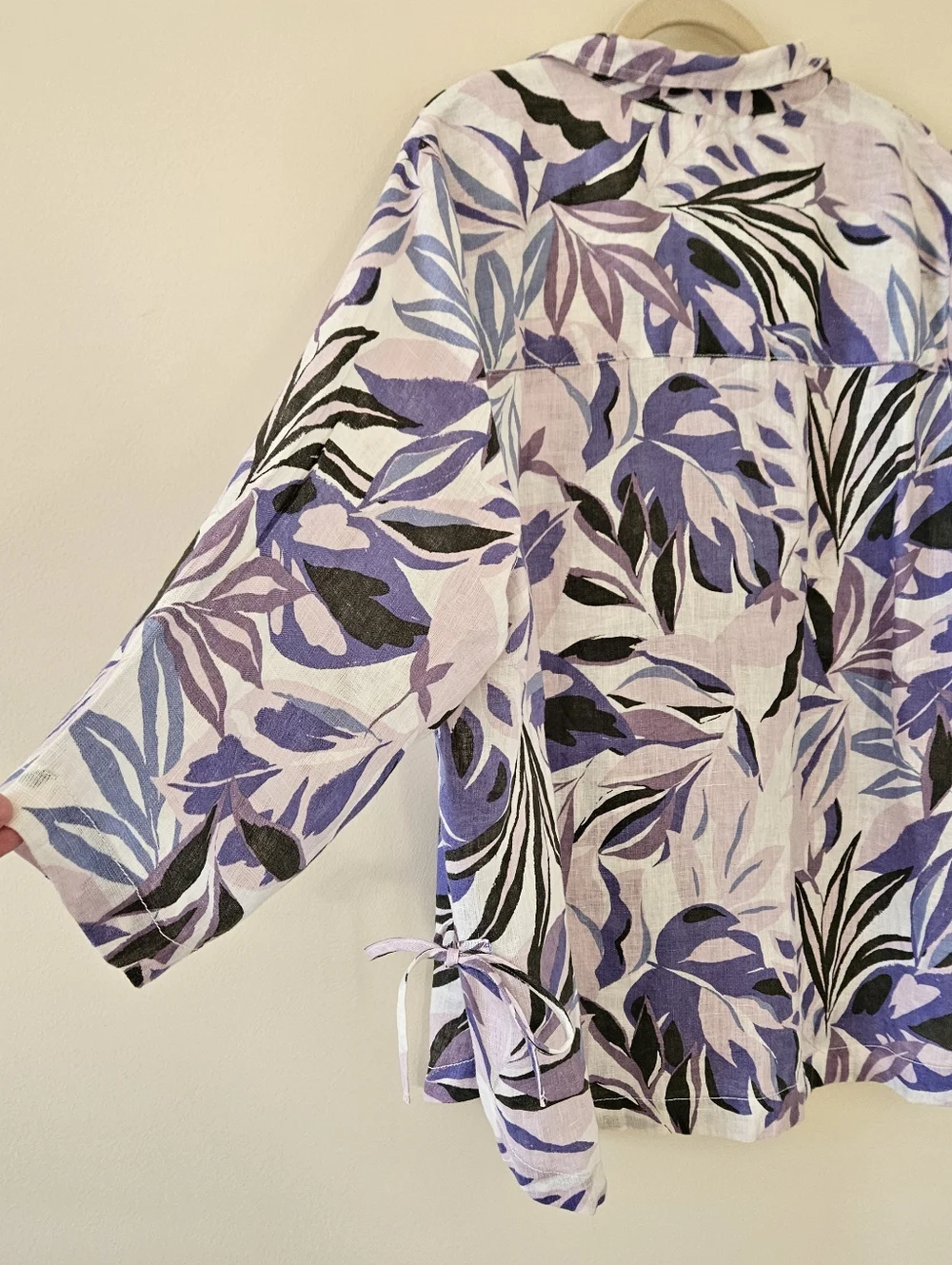 NWT C&C California 100% LINEN Purple on White Leaf Print Tunic Top Plus Size 2X - Picture 8 of 10